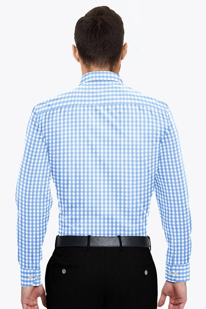 White and Carolina Blue Gingham Checks Cotton Shirt