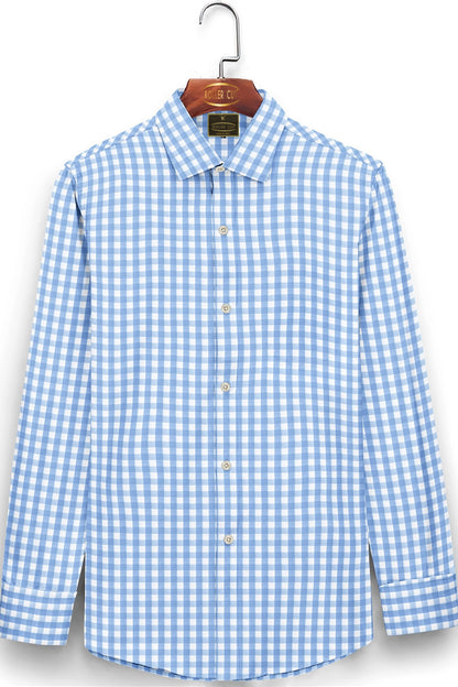 White and Carolina Blue Gingham Checks Cotton Shirt