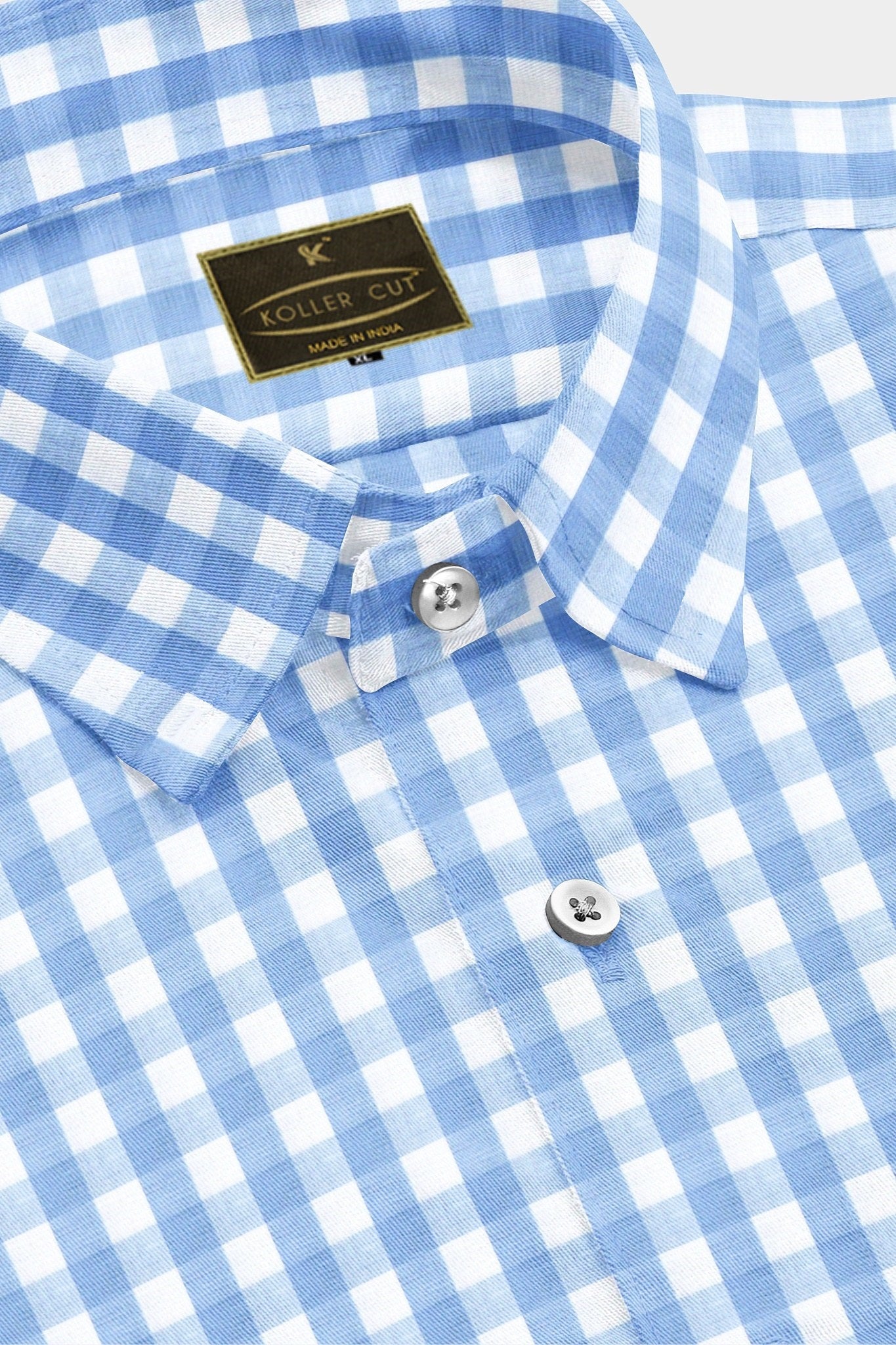 White and Carolina Blue Gingham Checks Cotton Shirt