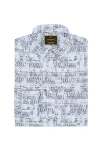 Dolphin Gray and Black Lace Pattern Printed Cotton Shirt