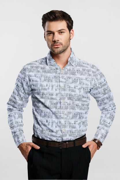 Dolphin Gray and Black Lace Pattern Printed Cotton Shirt