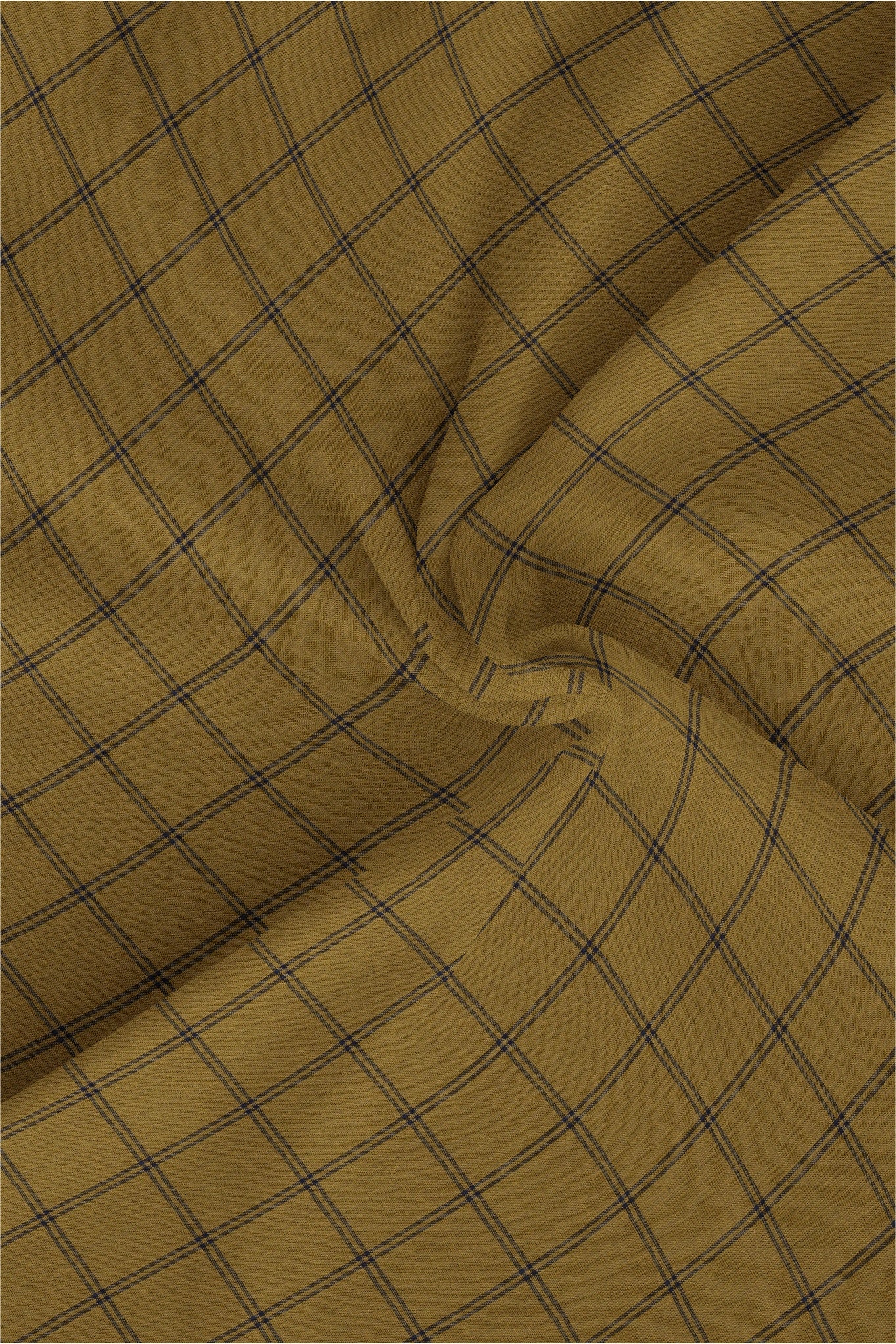 British Khaki and Midnight Blue Windowpane Checks Cotton Shirt