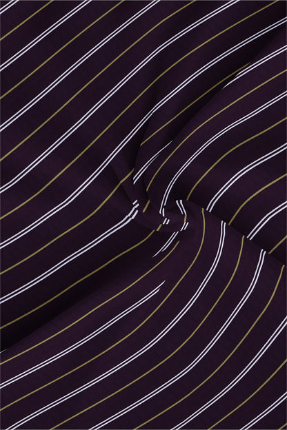 Prune Purple with Moth Cream and White Stripes Cotton Shirt