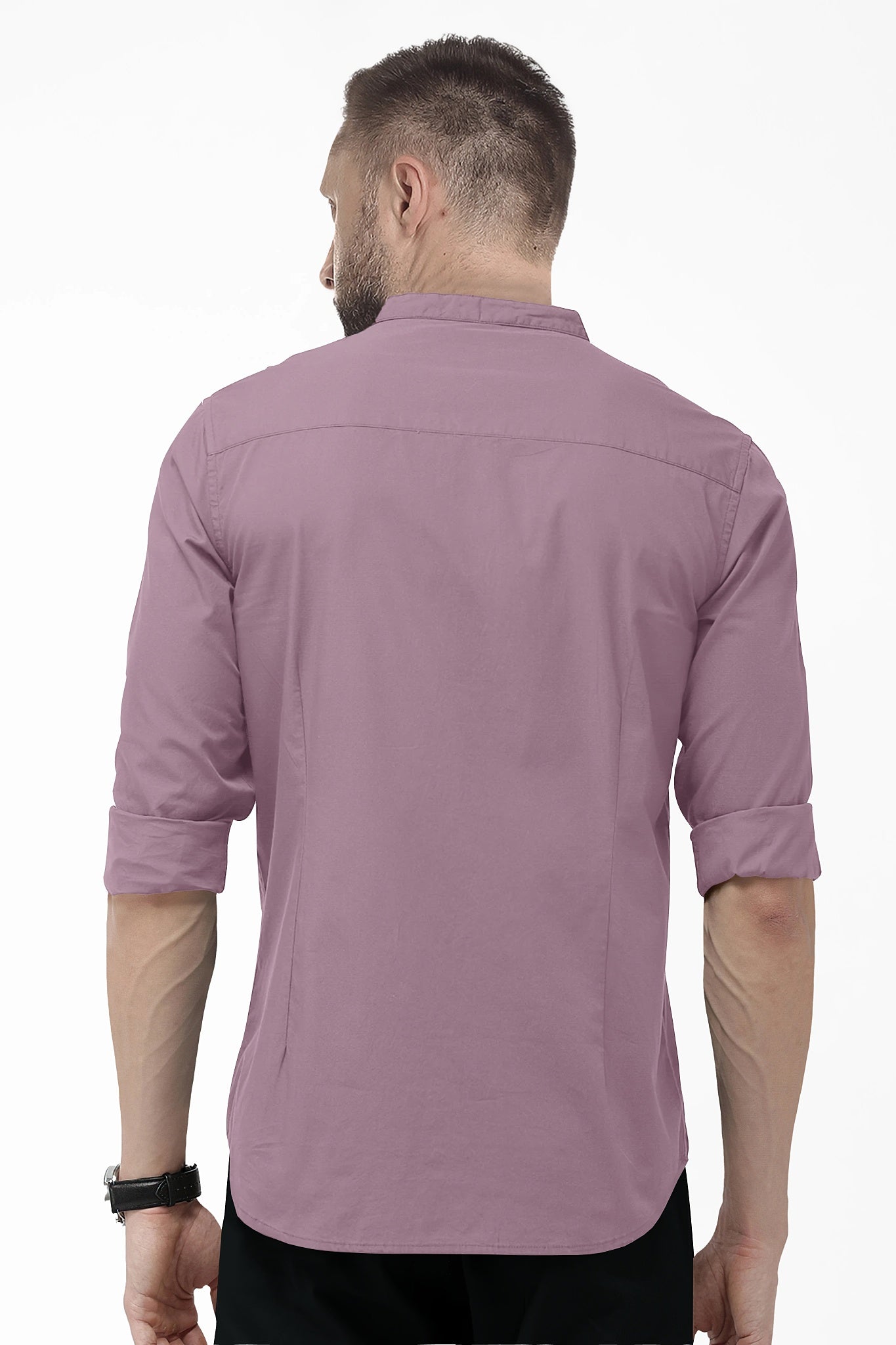 Millennial Pink Mandarin Collar Giza Cotton Shirt