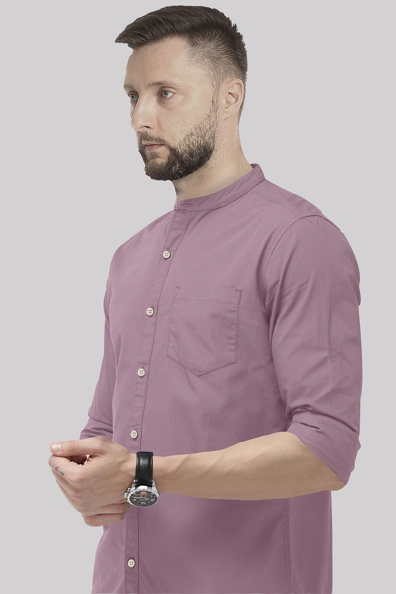 Millennial Pink Mandarin Collar Giza Cotton Shirt