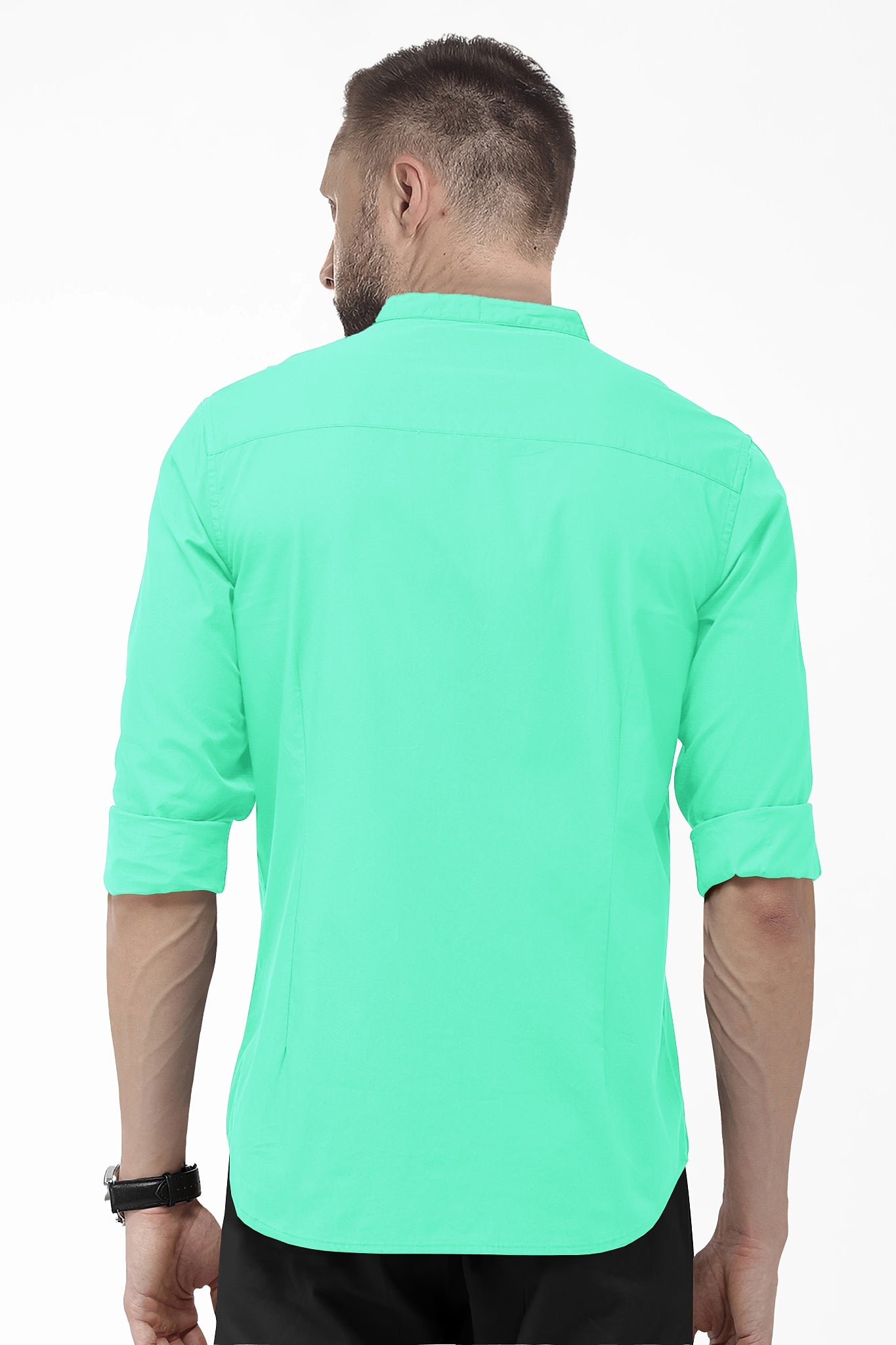 Celeste Blue Mandarin Collar Giza Cotton Shirt