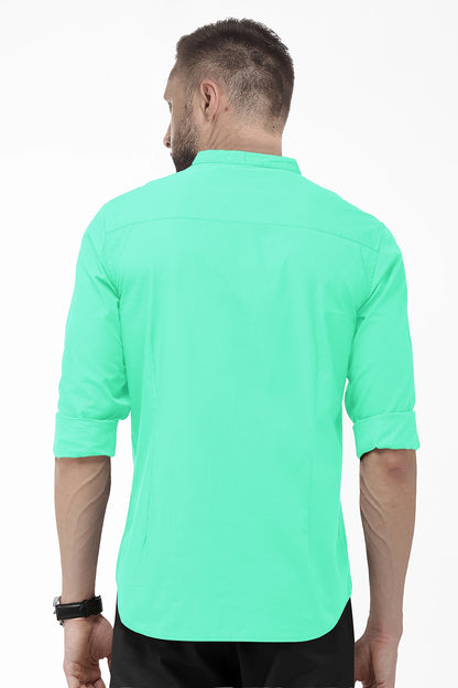 Celeste Blue Mandarin Collar Giza Cotton Shirt