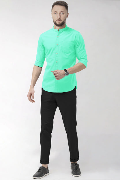Celeste Blue Mandarin Collar Giza Cotton Shirt
