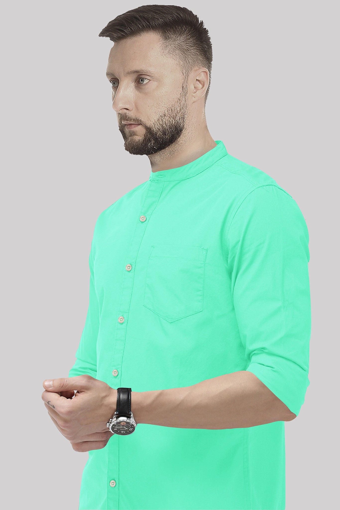 Celeste Blue Mandarin Collar Giza Cotton Shirt