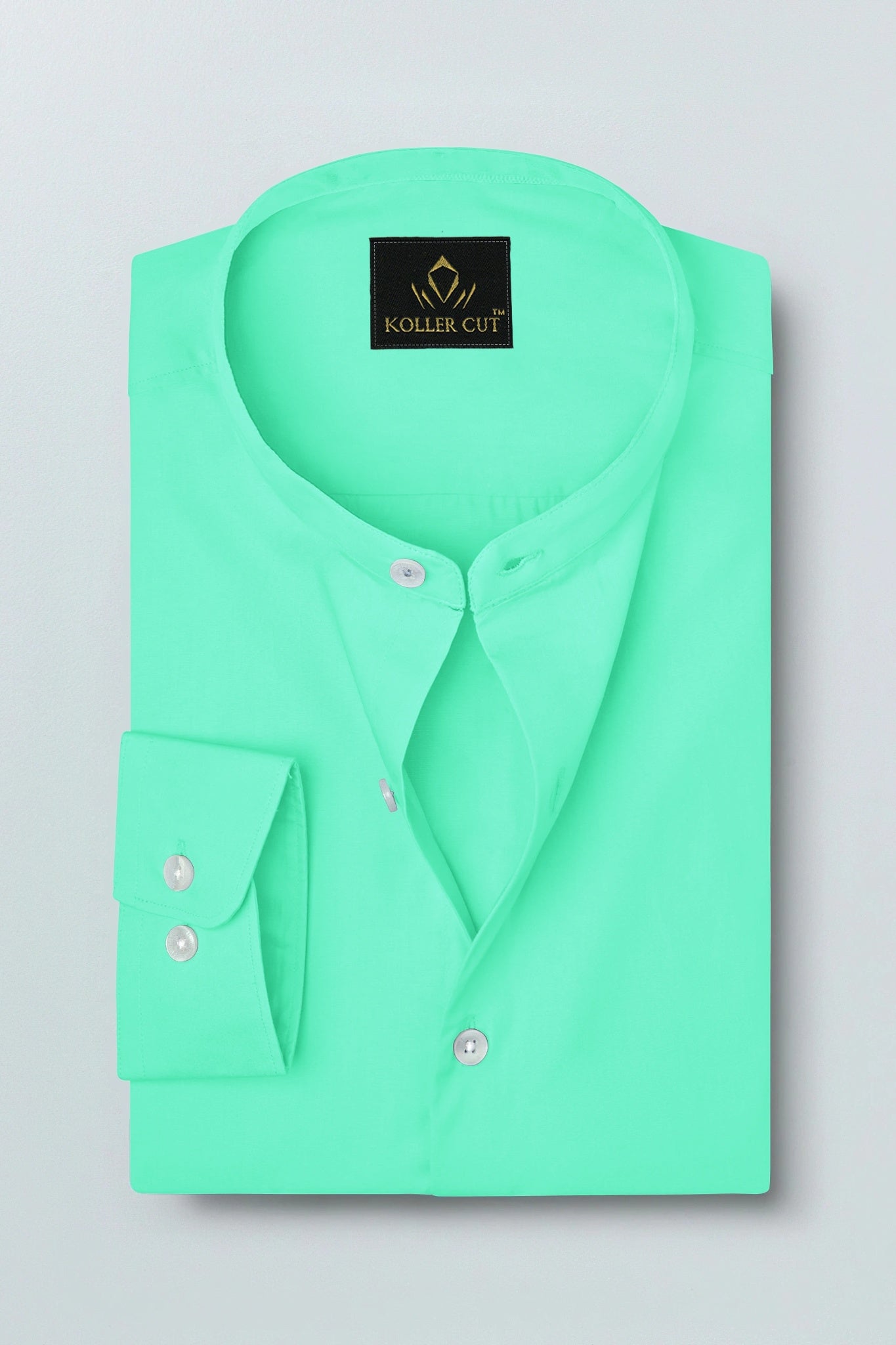 Celeste Blue Mandarin Collar Giza Cotton Shirt