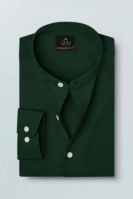 Forest Green Mandarin Collar Giza Cotton Shirt
