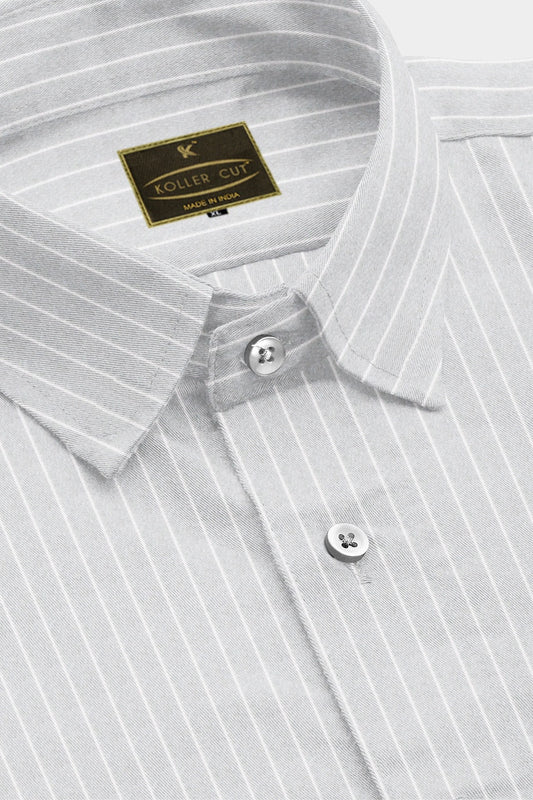 Fog Gray and White Pinstripes Giza Cotton Shirt