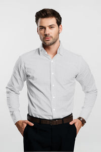 Fog Gray and White Pinstripes Giza Cotton Shirt