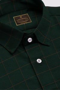 Foliage Green and Almond Brown Windowpane Checks Premium Cotton Shirt