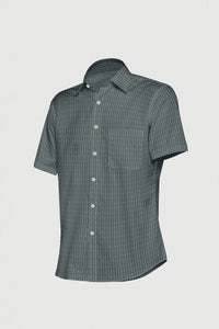 Ash Gray with Castleton Green and Arctic Blue Checks Cotton Shirt