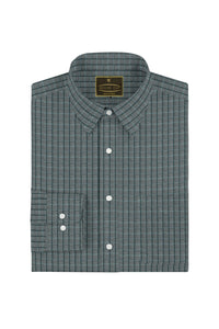 Ash Gray with Castleton Green and Arctic Blue Checks Cotton Shirt