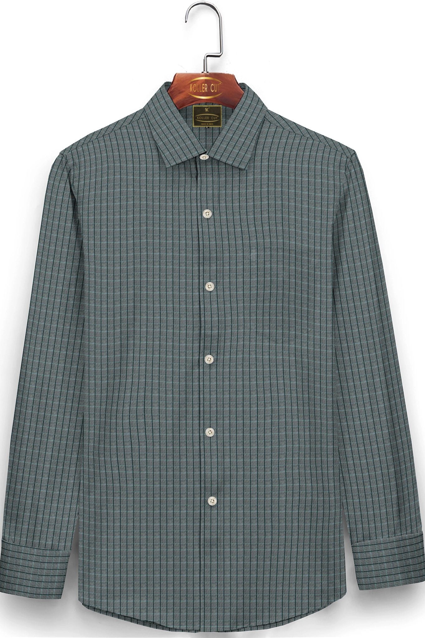 Ash Gray with Castleton Green and Arctic Blue Checks Cotton Shirt