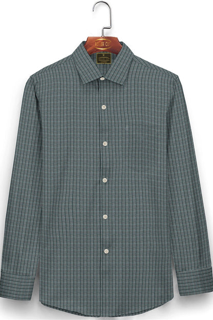 Ash Gray with Castleton Green and Arctic Blue Checks Cotton Shirt - Stitch Custom Shirts in Hyderabad India