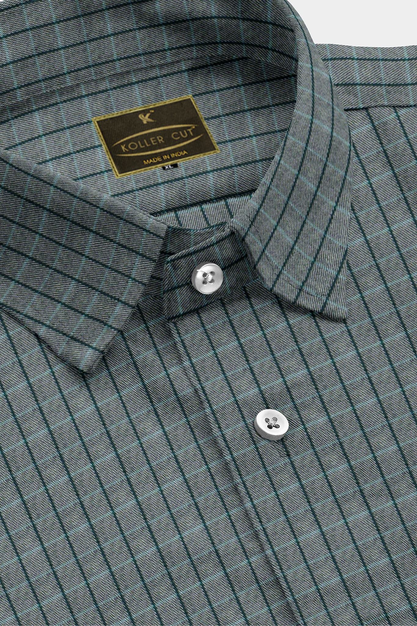 Ash Gray with Castleton Green and Arctic Blue Checks Cotton Shirt