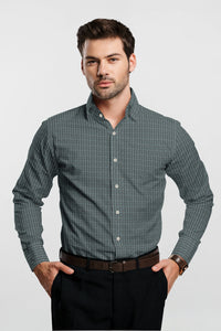 Ash Gray with Castleton Green and Arctic Blue Checks Cotton Shirt