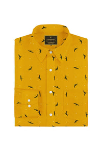 Amber Yellow and Black Hawk Printed Cotton Shirt