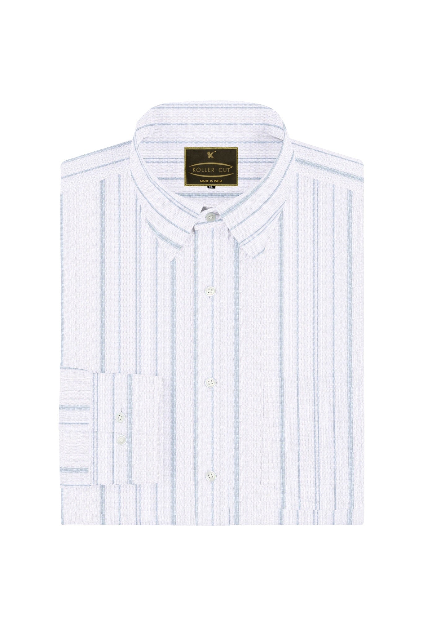 White with Seal Gray Wide Multitrack Stripes Linen Shirt