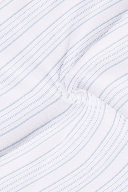 White with Seal Gray Wide Multitrack Stripes Linen Shirt