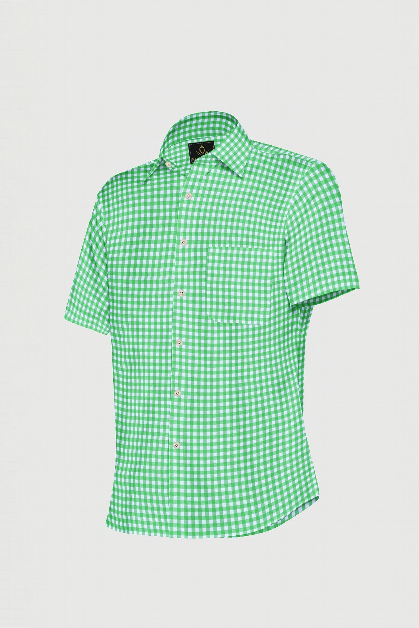 White with Lime Green Gingham Checks Cotton Shirt