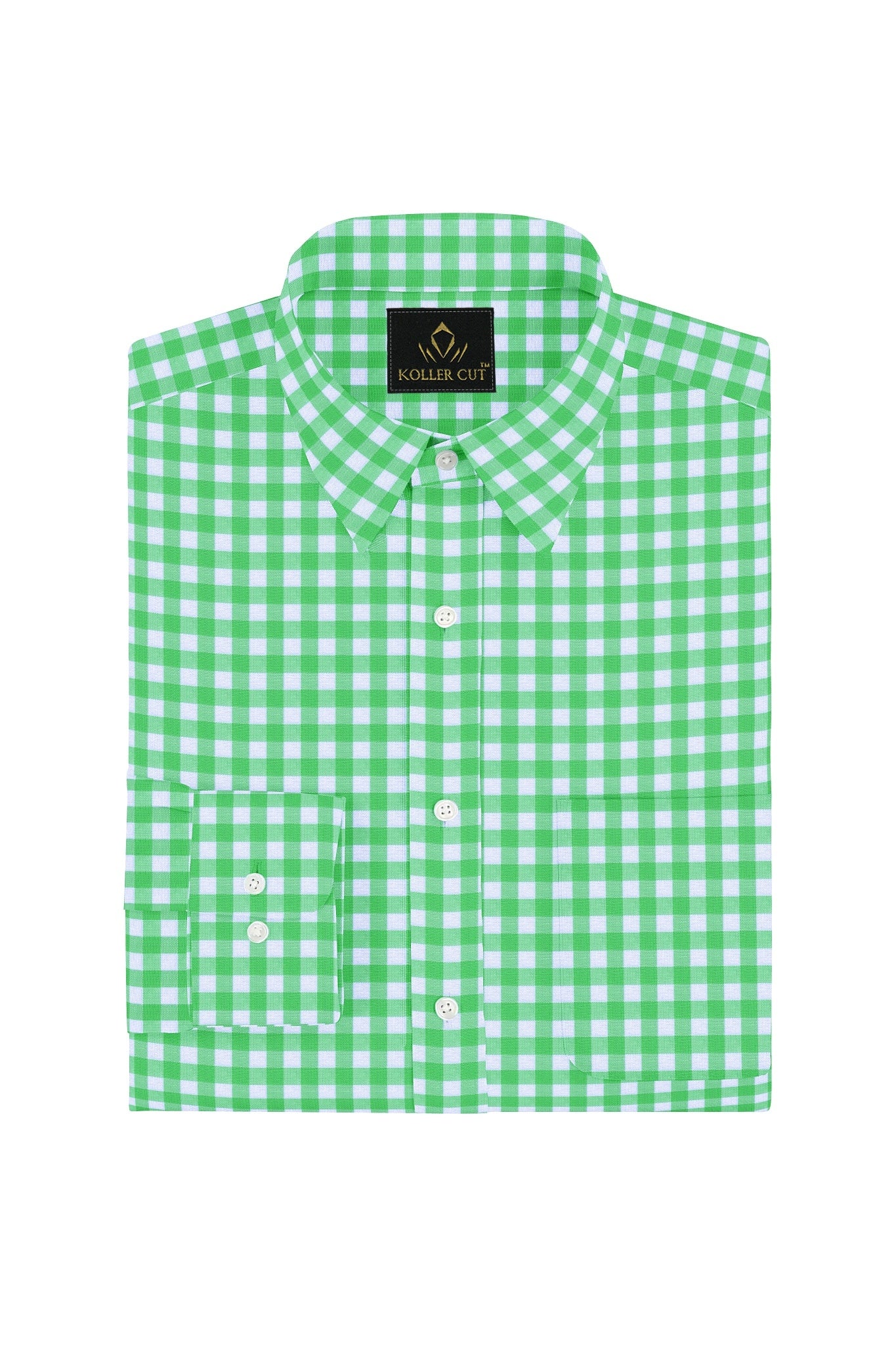 White with Lime Green Gingham Checks Cotton Shirt