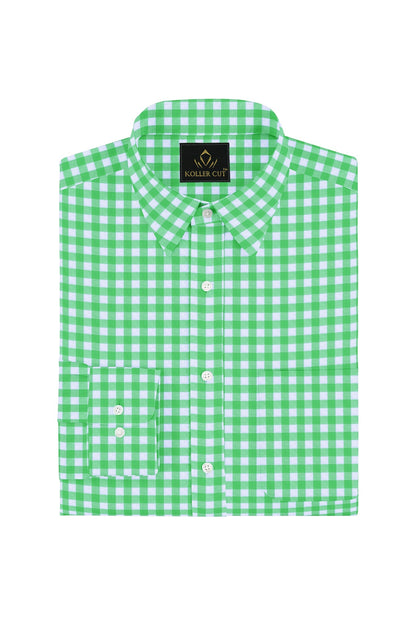 White with Lime Green Gingham Checks Cotton Shirt