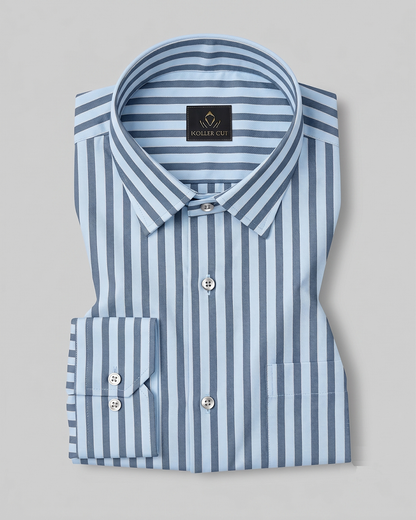 Prussian Blue and Columbia Blue Candy Stripes Cotton Shirt