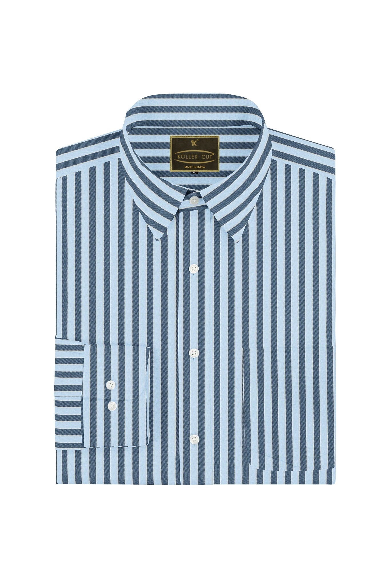 Prussian Blue and Columbia Blue Candy Stripes Cotton Shirt