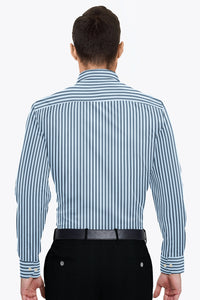 Prussian Blue and Columbia Blue Candy Stripes Cotton Shirt