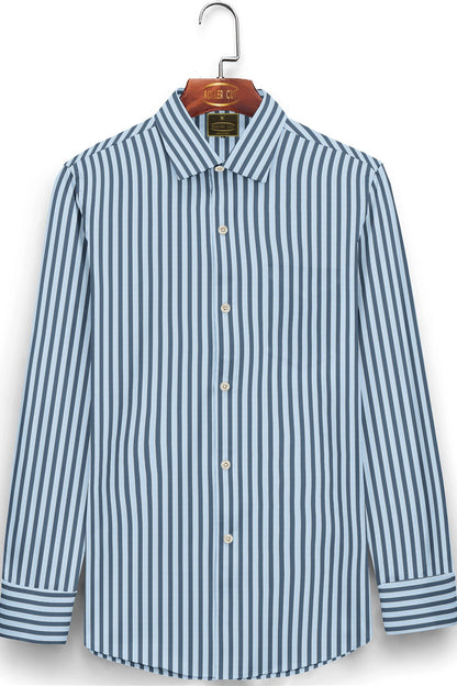 Prussian Blue and Columbia Blue Candy Stripes Cotton Shirt