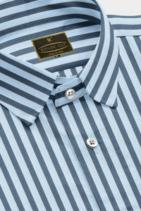 Prussian Blue and Columbia Blue Candy Stripes Cotton Shirt