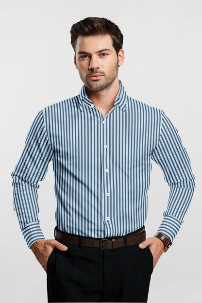 Prussian Blue and Columbia Blue Candy Stripes Cotton Shirt