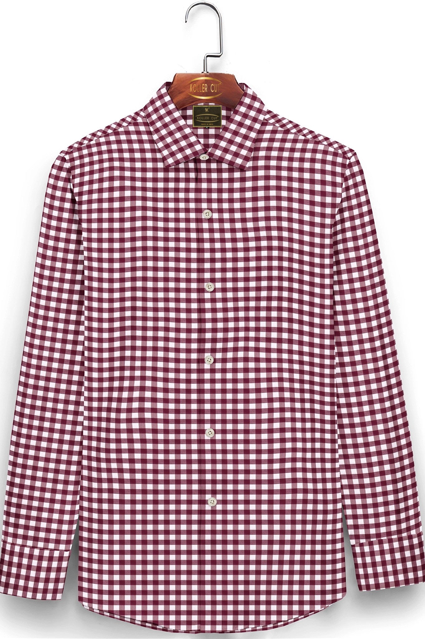 White and Maroon Gingham Checks Cotton Shirt