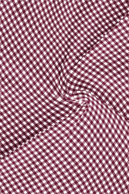 White and Maroon Gingham Checks Cotton Shirt