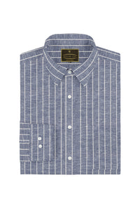 Denim Blue and White Pinstripes Cotton Linen Shirt