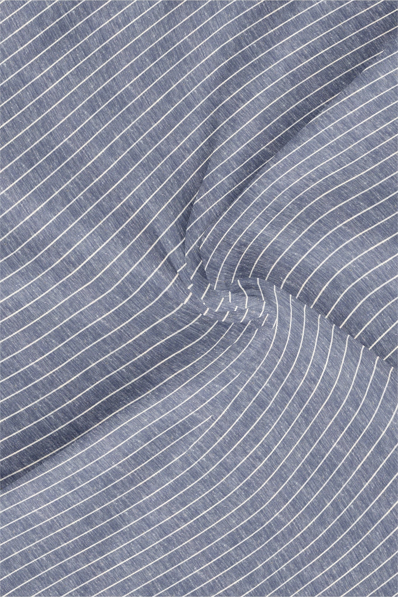 Denim Blue and White Pinstripes Cotton Linen Shirt