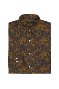 Jasper Orange and Navy Willow Leaves Two Toned Jacquard Premium Cotton Shirt