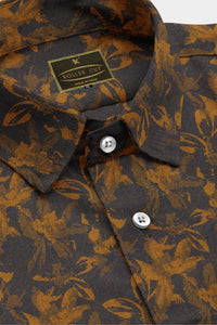 Jasper Orange and Navy Willow Leaves Two Toned Jacquard Premium Cotton Shirt