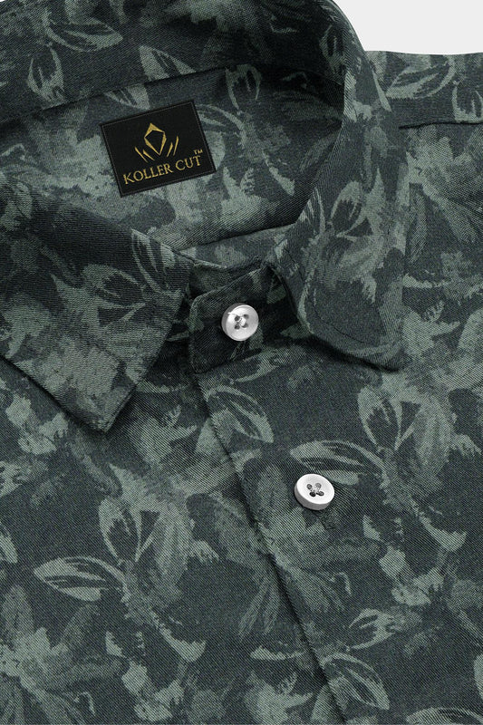 Black with Aganthus Green Crack Willow Leaf Jacquard Premium Cotton Shirt