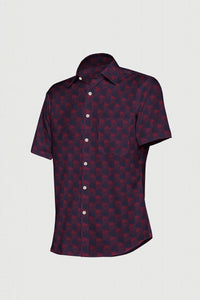 Midnight Blue and Burgundy Red Jacquard Extruded Triangle Printed Cotton Shirt