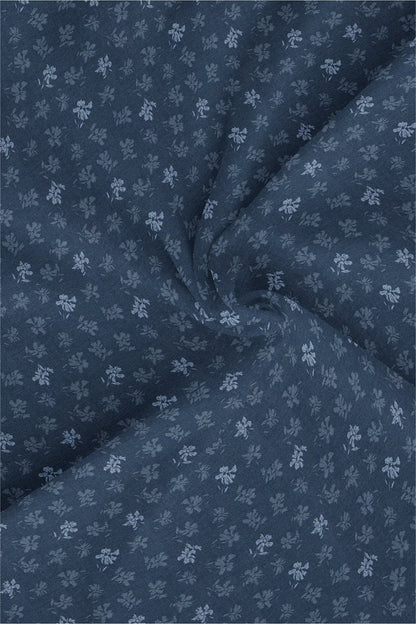 Prussian Blue and White Geranium Flower Jacquard Printed Premium Cotton Shirt