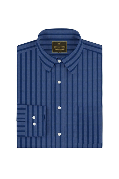 Aegeon Blue and Azure Blue Chalk Stripes Premium Cotton Shirt