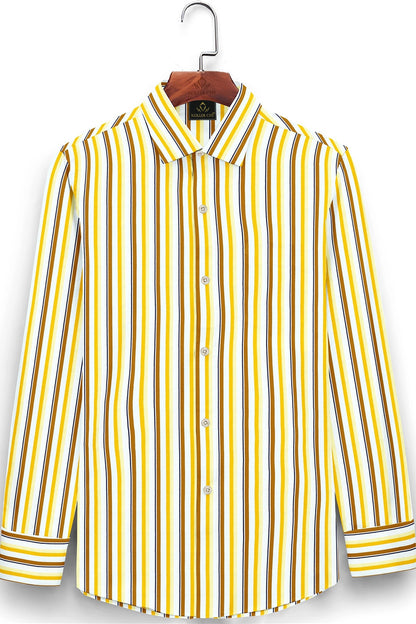White with Tawny Brown and Saffron Multicolor Wide Stripes Premium Cotton Shirt