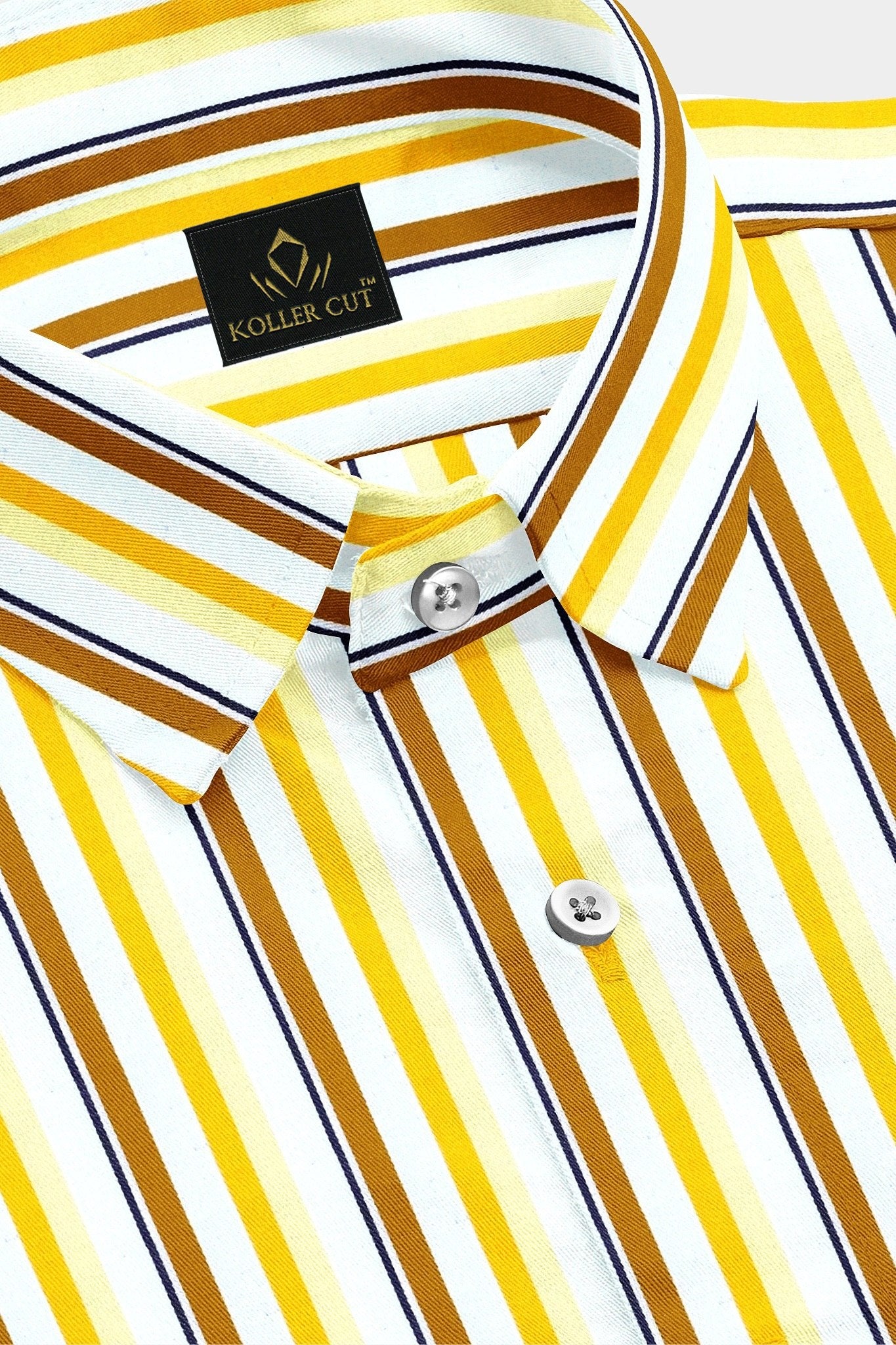 White with Tawny Brown and Saffron Multicolor Wide Stripes Premium Cotton Shirt