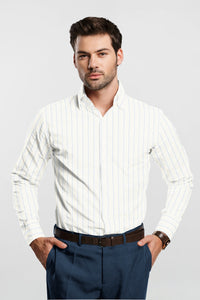 White with Dodger Blue Pinstripes Linen Shirt