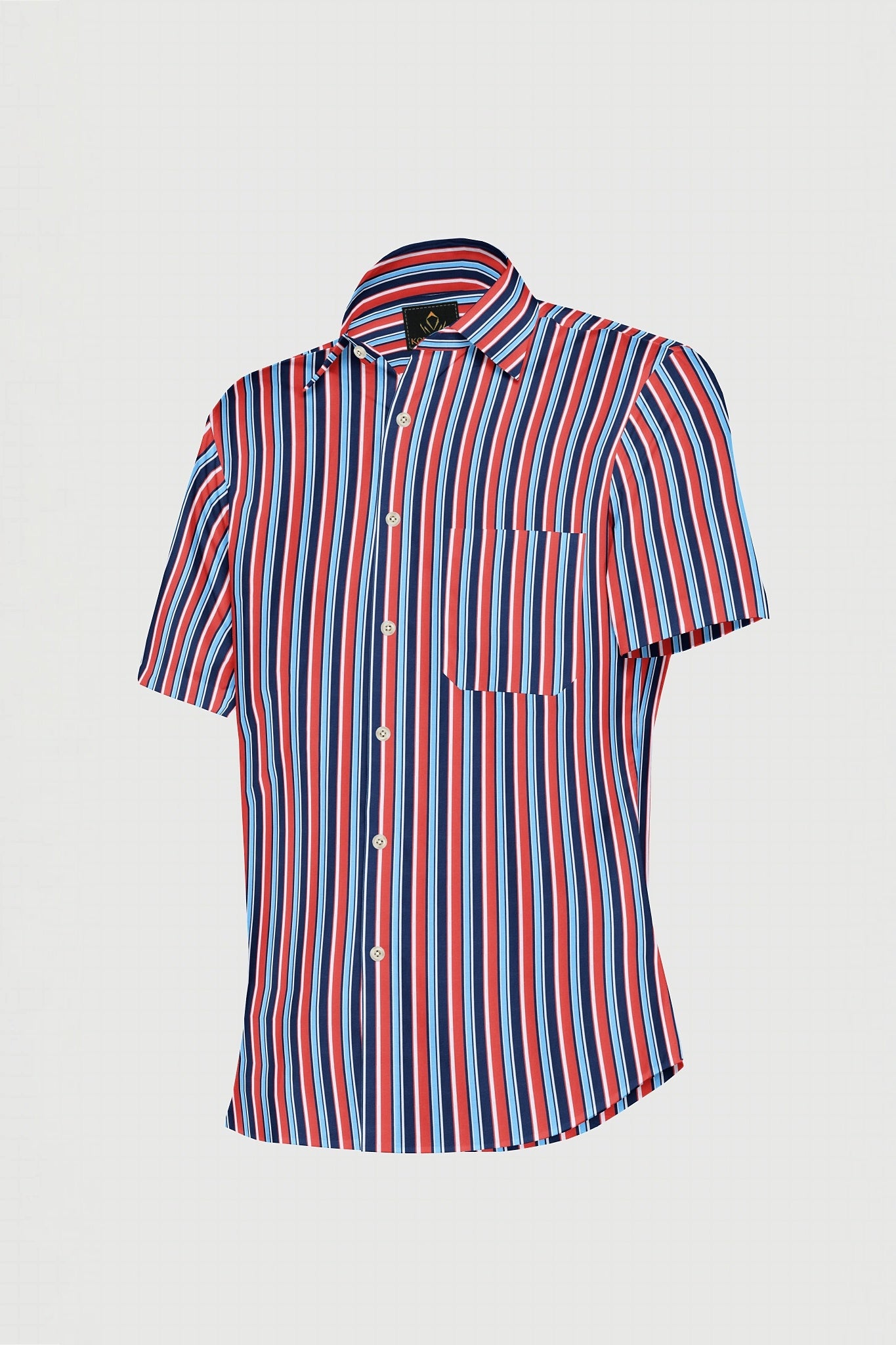 Cadmium Red and Olympic Blue Multicolored Multitrack Stripes Men's Cotton Shirt